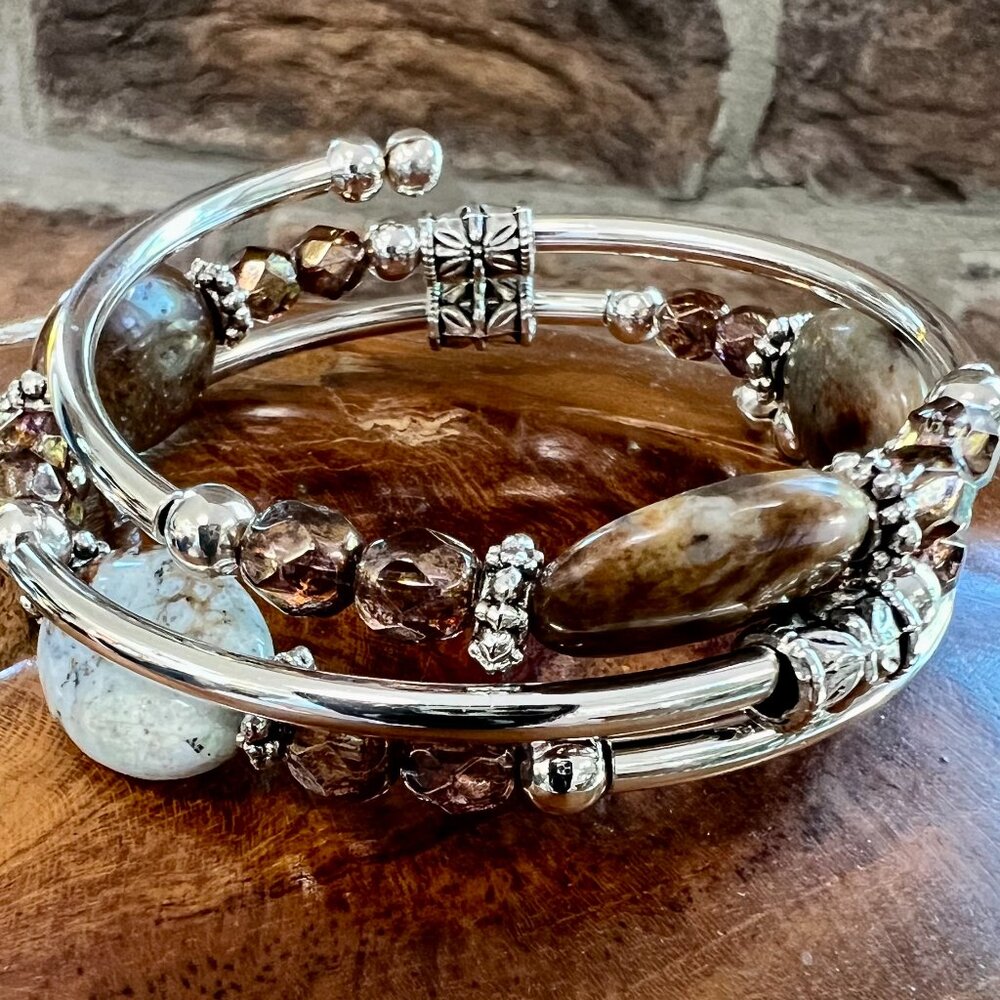 SALE!  Beautiful Beaded and Silver Metal Wrap Bracelet